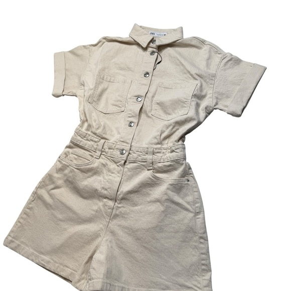 Zara Beige Button-Up Romper Sz XS NWT - Picture 2 of 9